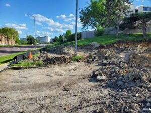 Newly excavated ADA walk path for connection to the street